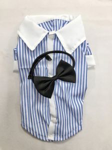 Collared shirt with Boys Blue Stripe Bow | Sizes: S-M