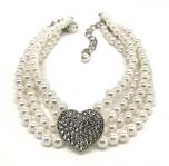 Dog Necklace | Pearl with Diamond Heart | Sizes: M-L