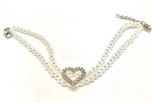 Dog Necklace | White Diamond Heart With Pearl | Sizes: M-L