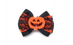 Dog Bow Halloween Pumpkin Orange | Loop attachment