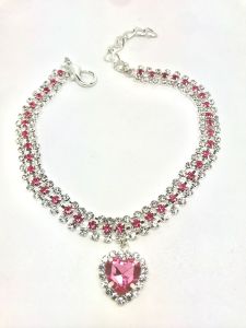 Dog and Cat Necklace | Diamond Heart Pink | Sizes: M-L