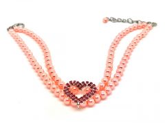 Dog Necklace | Red Diamond Heart With Pearl | Sizes: M-L