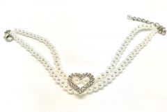 Dog and Cat Necklace | White Diamond Heart With Pearl | Sizes: M-L