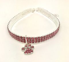 Dog Necklace | Diamond 3 Line Paw Red | Sizes: M-L