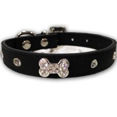 Dog Collar Diamond Bone Black | Lovely Collar For a Small Dog