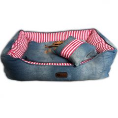 Dog Bed | Western Jeans Pink Bed & Pillow | Comfortable and Soft Bed 