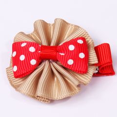 Dog hair jewelry bow | red bow & beige frill | with clips | DiivaDog.com