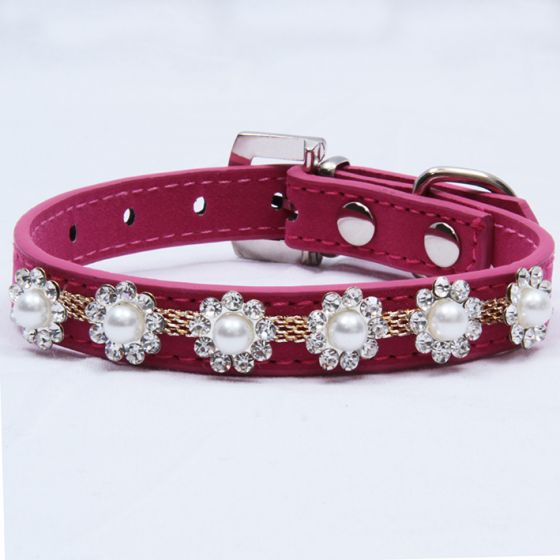 Pink pearl dog collar sales