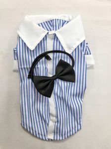 Collared shirt with Boys Blue Stripe Bow | Sizes: S-M