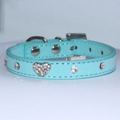 Collar Mini Blue Velvet Glitter Heart,Lovely Collar For a Small Dog or Cat, DiivaDog